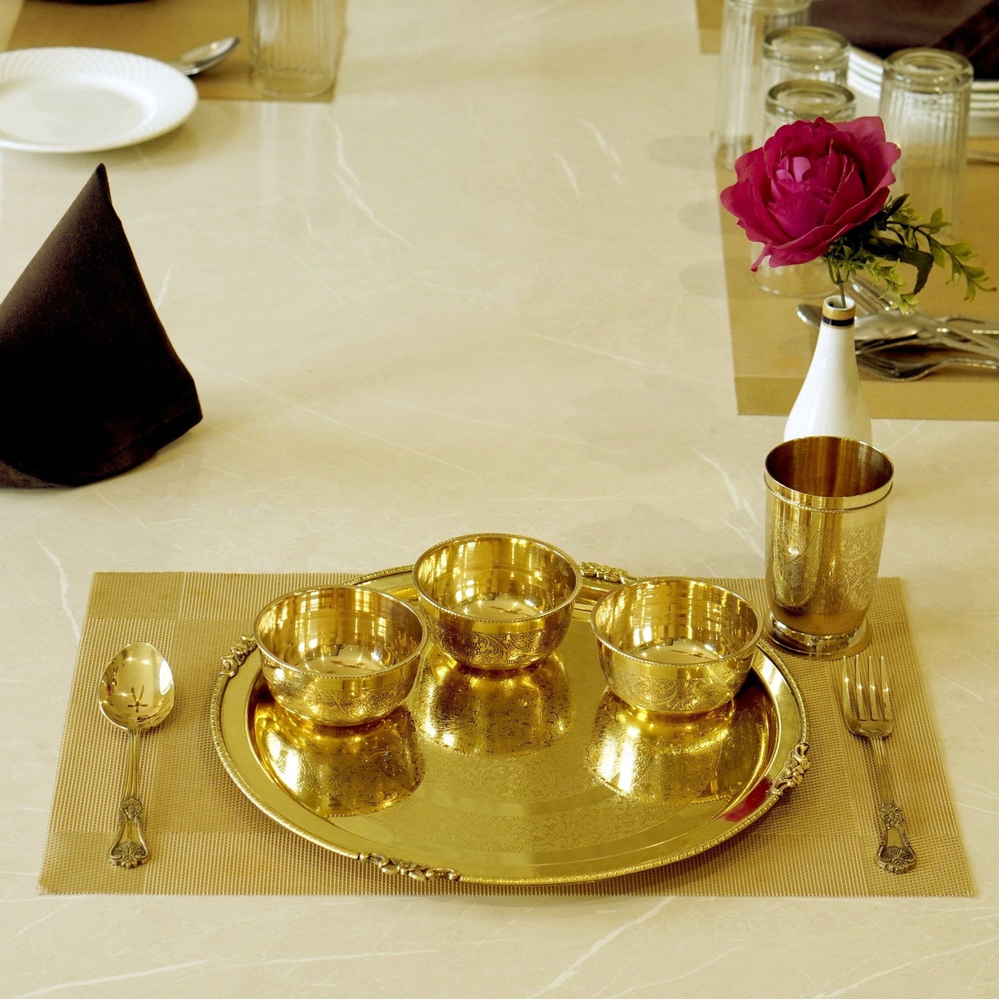 Brass Etched 7Pc Dinner Set (12" Plate)
