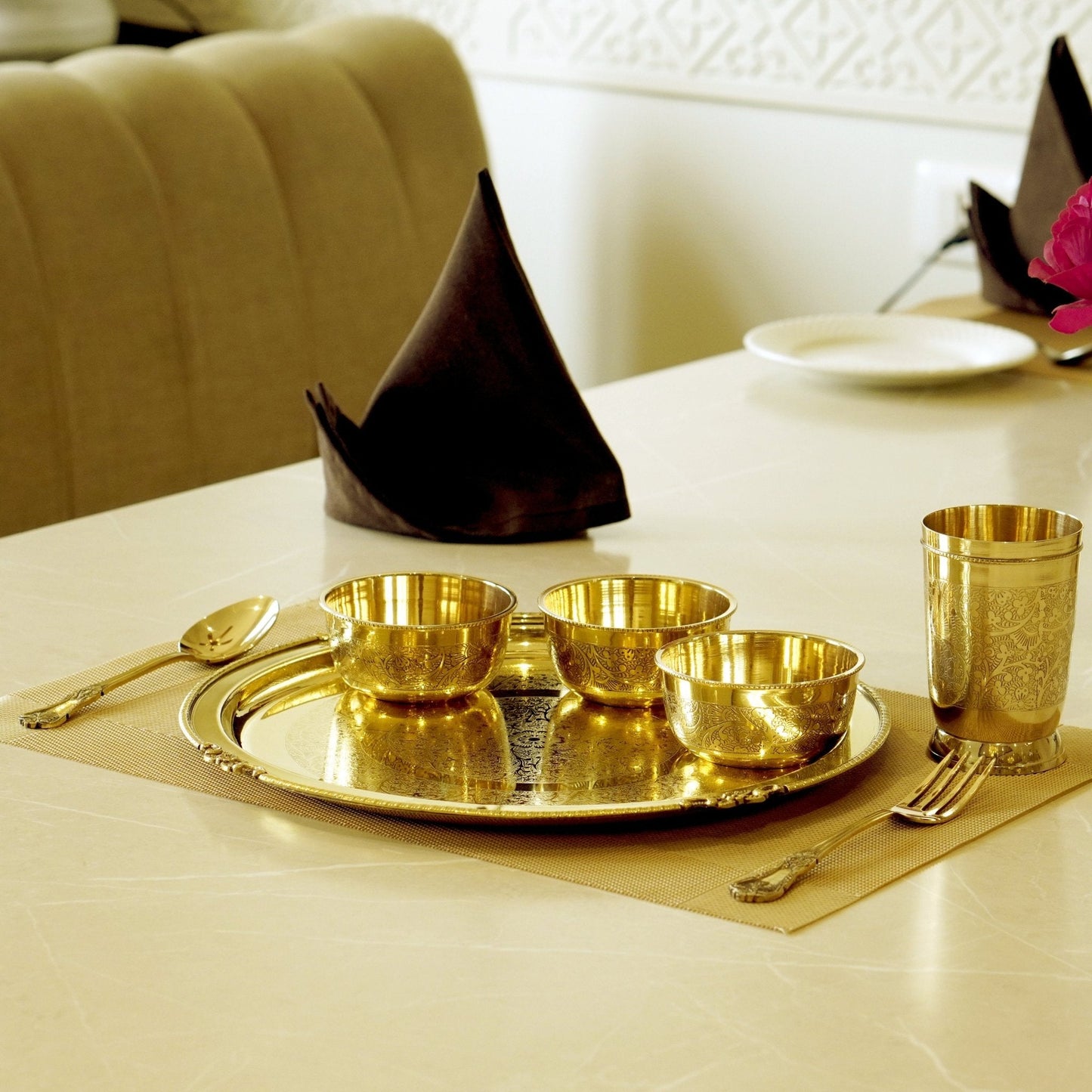 Brass Etched 7Pc Dinner Set (12" Plate)