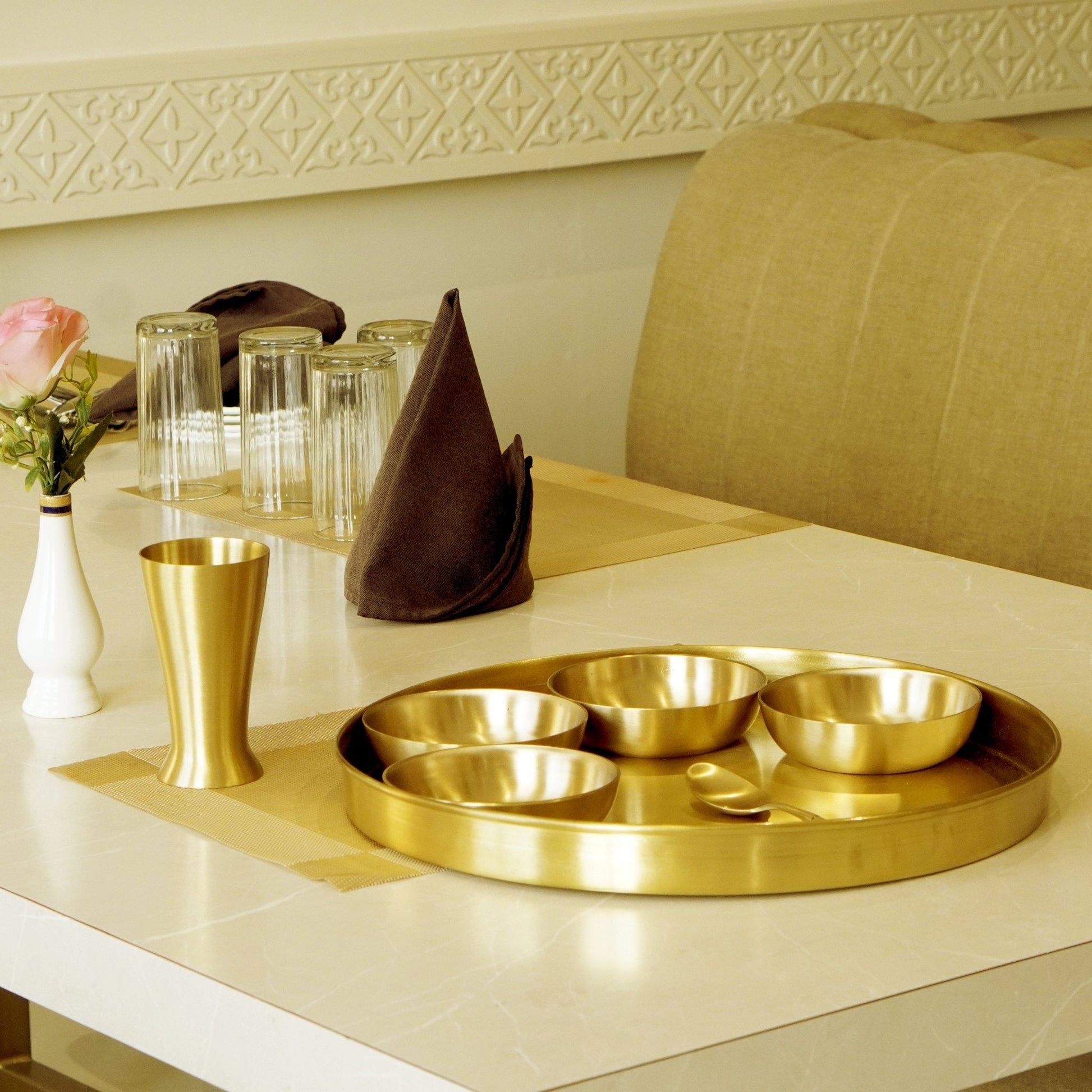 7 Pieces Brass Gujarati Thali Set Matte Finish