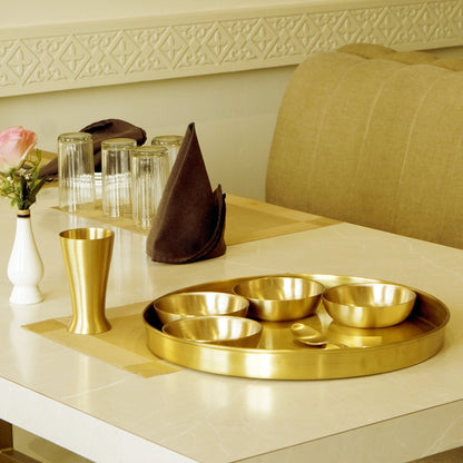 7 Pieces Brass Gujarati Thali Set Matte Finish