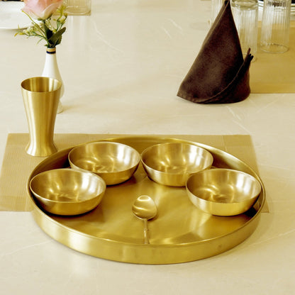 7 Pieces Brass Gujarati Thali Set Matte Finish