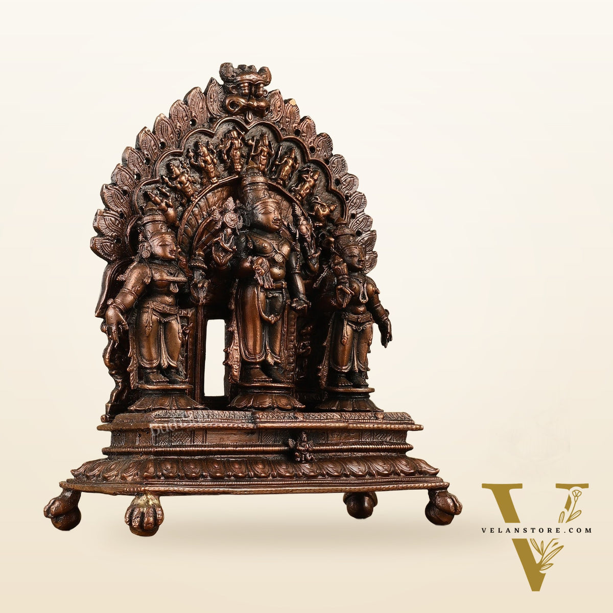 7" Pure Copper Tirupati Balaji with Bhudevi and Sridevi Dashavatar Arch Statue