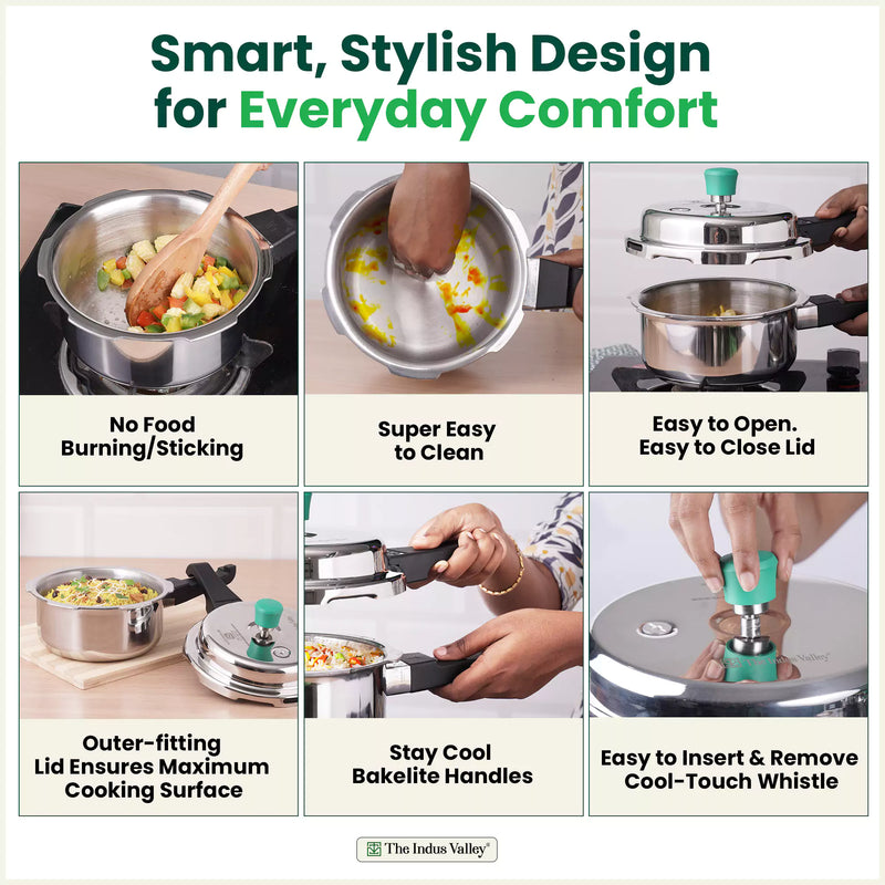 2L+3L RapidCuk Tri-ply Stainless Steel Pressure Cooker Combo+ Free ₹600 Wood Chopping Board, 5Yr Warranty, ISI Certified, Premium Quality, 3 Layer Thick Body, Induction & Gas