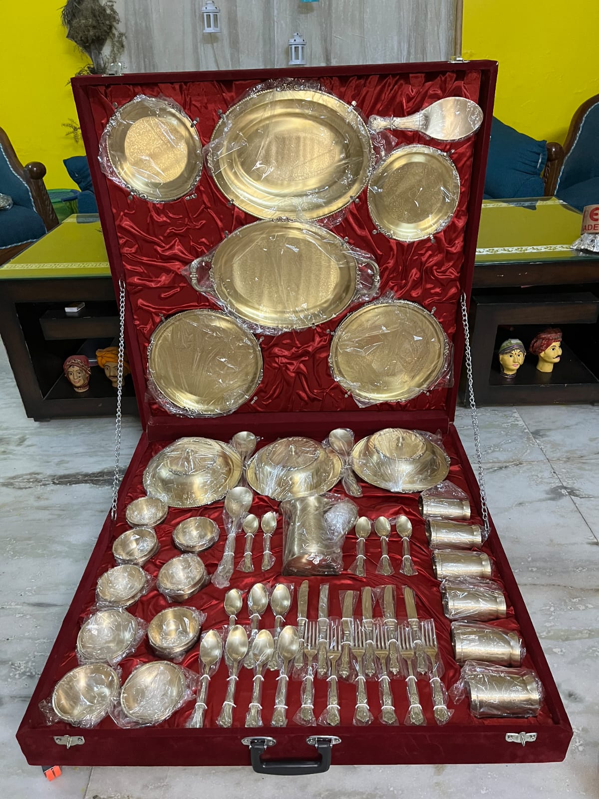 70 Pieces Brass / Pital Dinner Set with Velvet Box