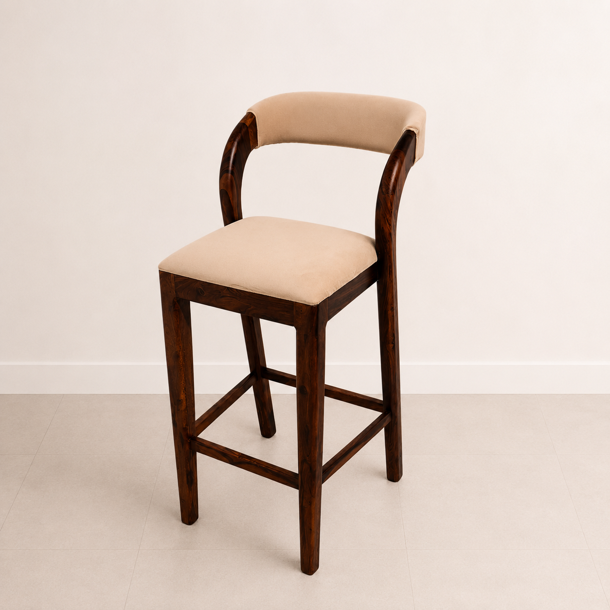 Sierra Solid Sheesham Wood Upholstered Bar Chair with Curved Backrest