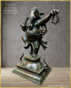 Dancing (Nrtta) Ganesha - Panchaloha Bronze Icon - 14"- Timeless Collection