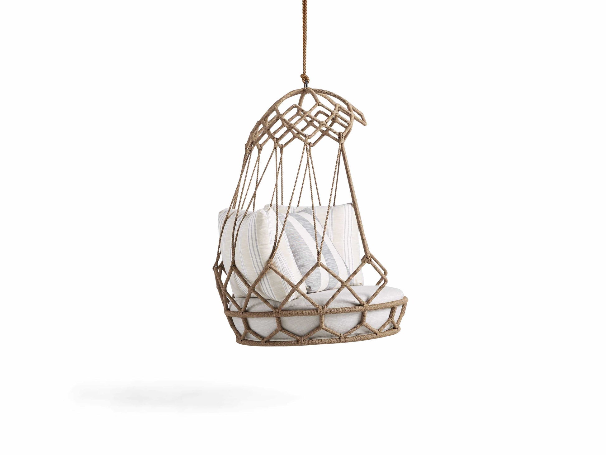 Vegan Single Seater Hanging Swing Without Stand For Balcony (Natural Brown) Braided & Rope