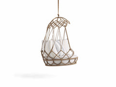 Vegan Single Seater Hanging Swing Without Stand For Balcony (Natural Brown) Braided & Rope