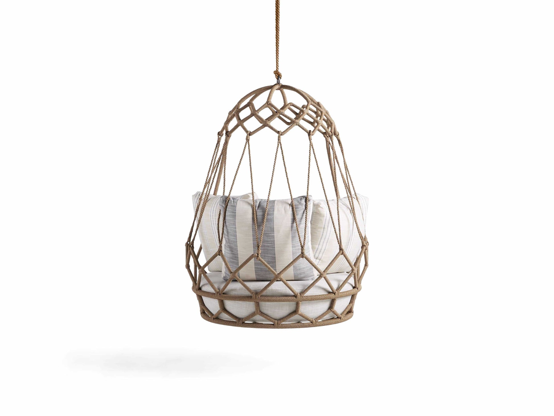 Vegan Single Seater Hanging Swing Without Stand For Balcony (Natural Brown) Braided & Rope