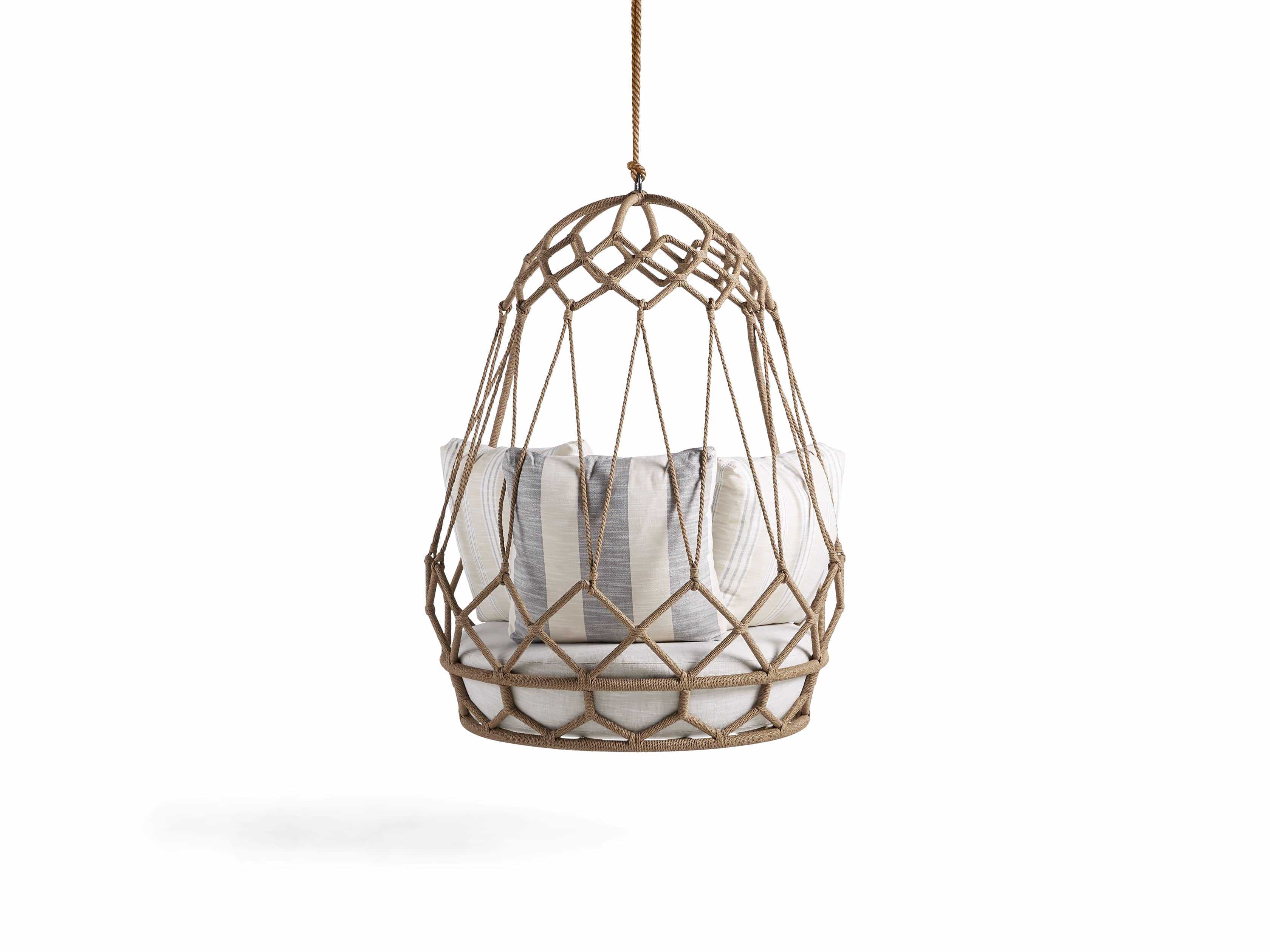 Vegan Single Seater Hanging Swing Without Stand For Balcony (Natural Brown) Braided & Rope