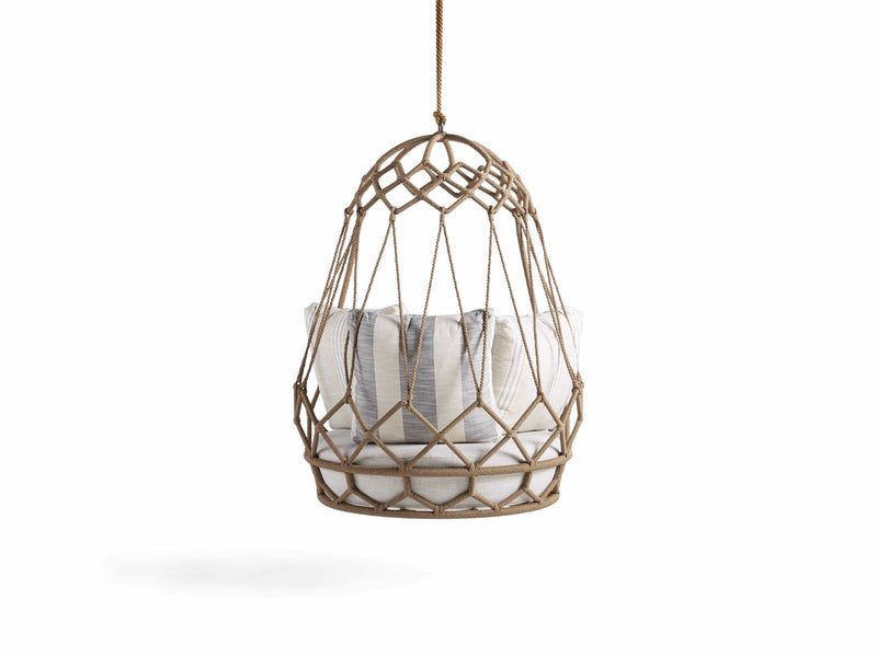 Vegan Single Seater Hanging Swing Without Stand For Balcony (Natural Brown) Braided & Rope
