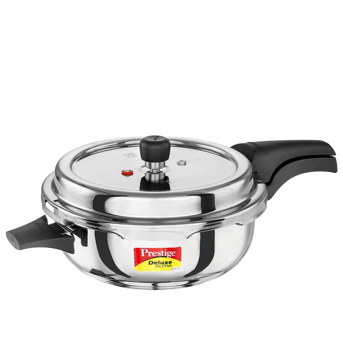 Prestige 4 Litre Stainless Steel Deluxe Alpha Svachh Outer Lid Senior Pressure Pan Cooker, Triply Base, Gas & Induction Compatible + Prestige Omega Deluxe Granite Non-stick Omni Tawa, 25 cm, Black