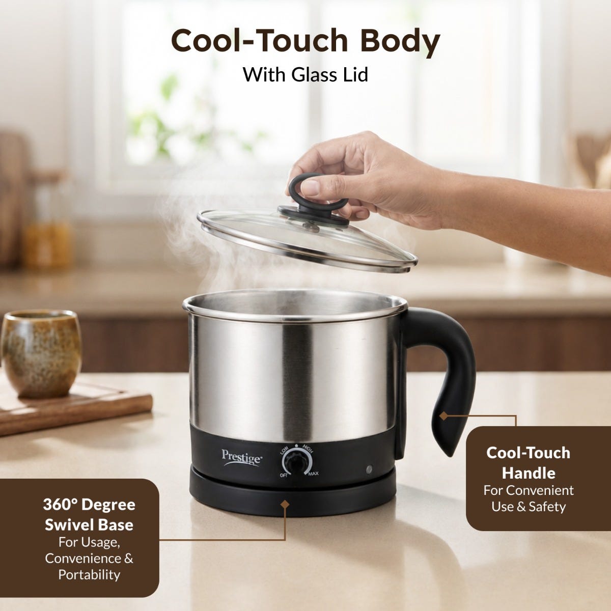 Prestige Endura Pro 1000W Multi Functional Mixer Grinder, Copper Motor, 6 Jars with Food Processing Attachments, 14-in-1, 5Y Motor Warranty + Prestige 1.5L PMC 3.0 Plus Multi Kettle / Multi Cooker