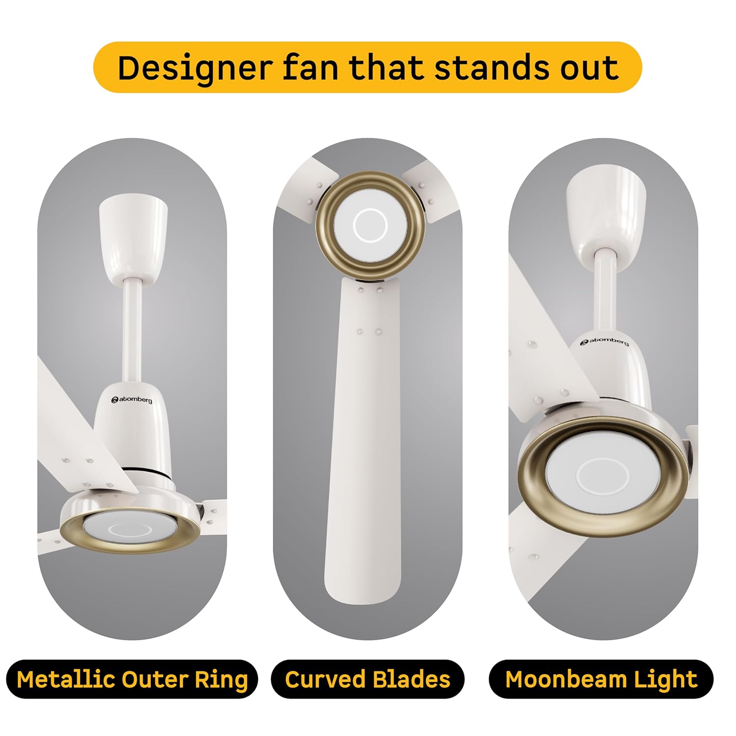 atomberg Studio Nexus Smart 1200mm BLDC Ceiling Fan with IoT & Remote Control | BEE 5-star | Newly Launched | High Air Delivery with Moonbeam Light | Low noise | 5 Year Warranty| Pearl White