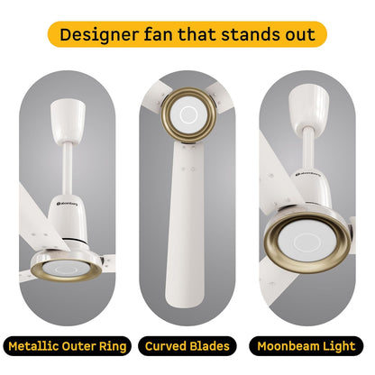 atomberg Studio Nexus Smart 1200mm BLDC Ceiling Fan with IoT & Remote Control | BEE 5-star | Newly Launched | High Air Delivery with Moonbeam Light | Low noise | 5 Year Warranty| Pearl White