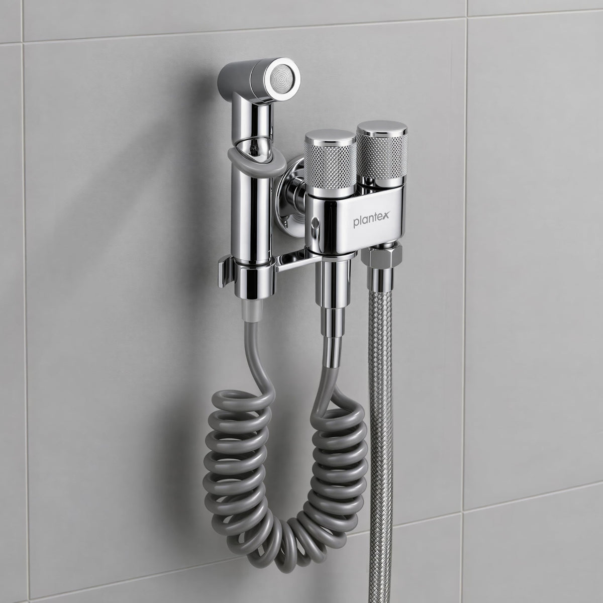 Plantex Jet Spray for Toilet/Health Faucet with Shower Hose/ABS Handheld Bidet Spray/2-in-1 Dual Control Valve/Bathroom & Kitchen Chrome