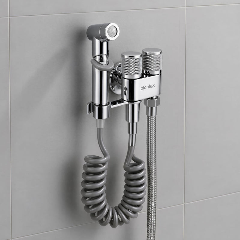 Plantex Jet Spray for Toilet/Health Faucet with Shower Hose/ABS Handheld Bidet Spray/2-in-1 Dual Control Valve/Bathroom & Kitchen Chrome-1