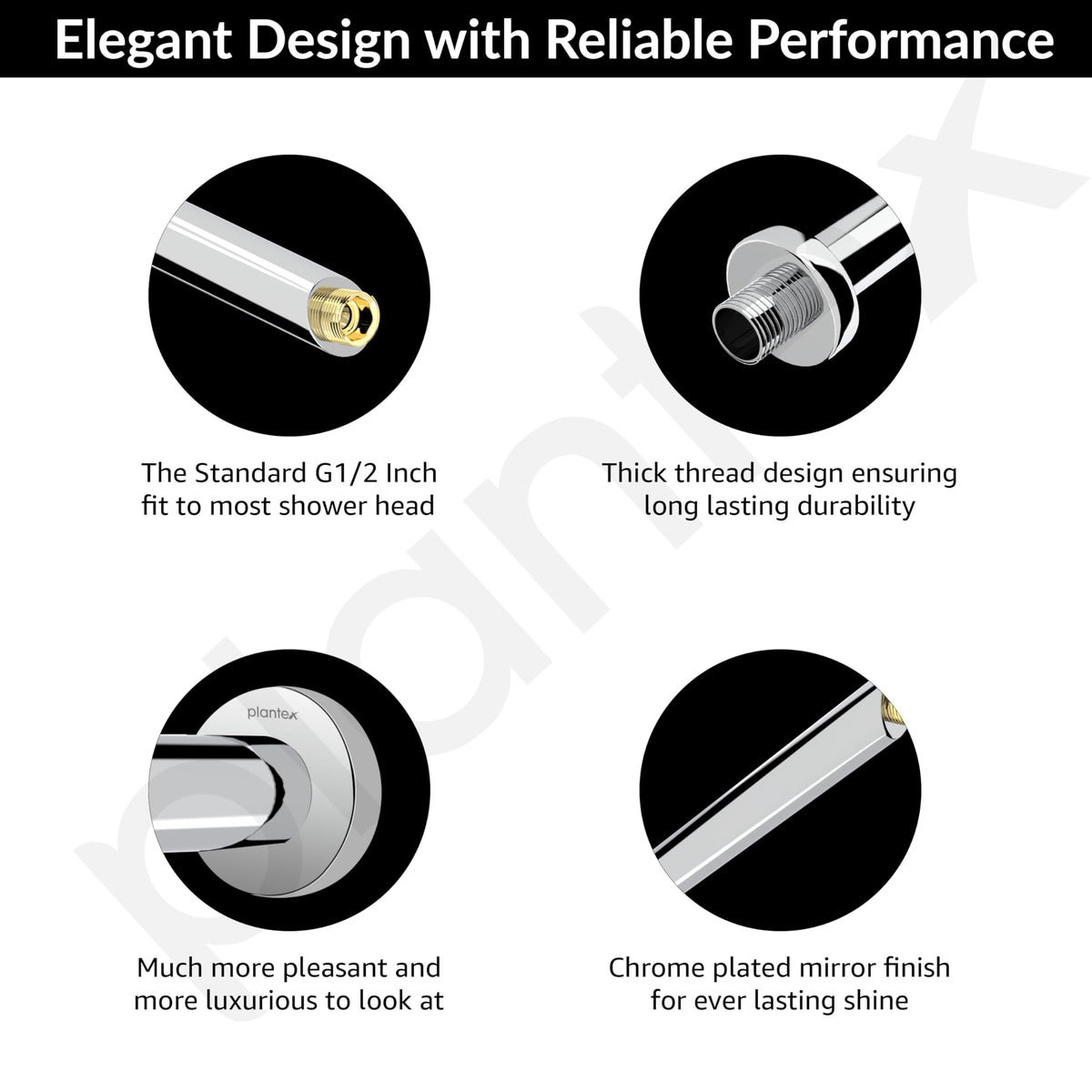 Plantex 12-Inch Round Cross Shower Arm for Overhead Shower/Stainless Steel Shower Pipe/Wall Mount Bathroom Fitting with 1⁄2-Inch Thread - Pack of 1 (Chrome)-3