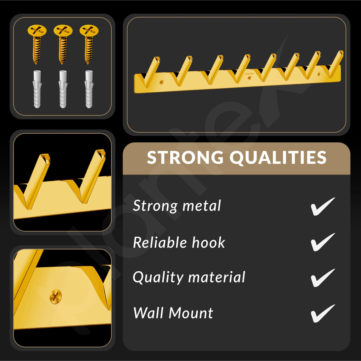 Plantex Wall Hooks for Hanging Cloth/Stainless Steel Towel Hangers/Bathroom Robe Hooks/Door Hangers/Square Wall Hook/Hook Rail for Hanging Keys - 8 Hooks (Pack of 3, PVD Gold)-6