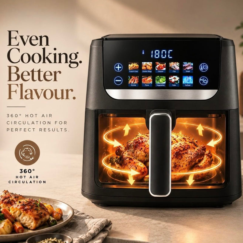 Faber 8.0L 1700W Digital Air Fryer | Fry, Bake, Roast | 85% Less Oil,360 hot air circulation | 10-Preset Menu, Touch Con