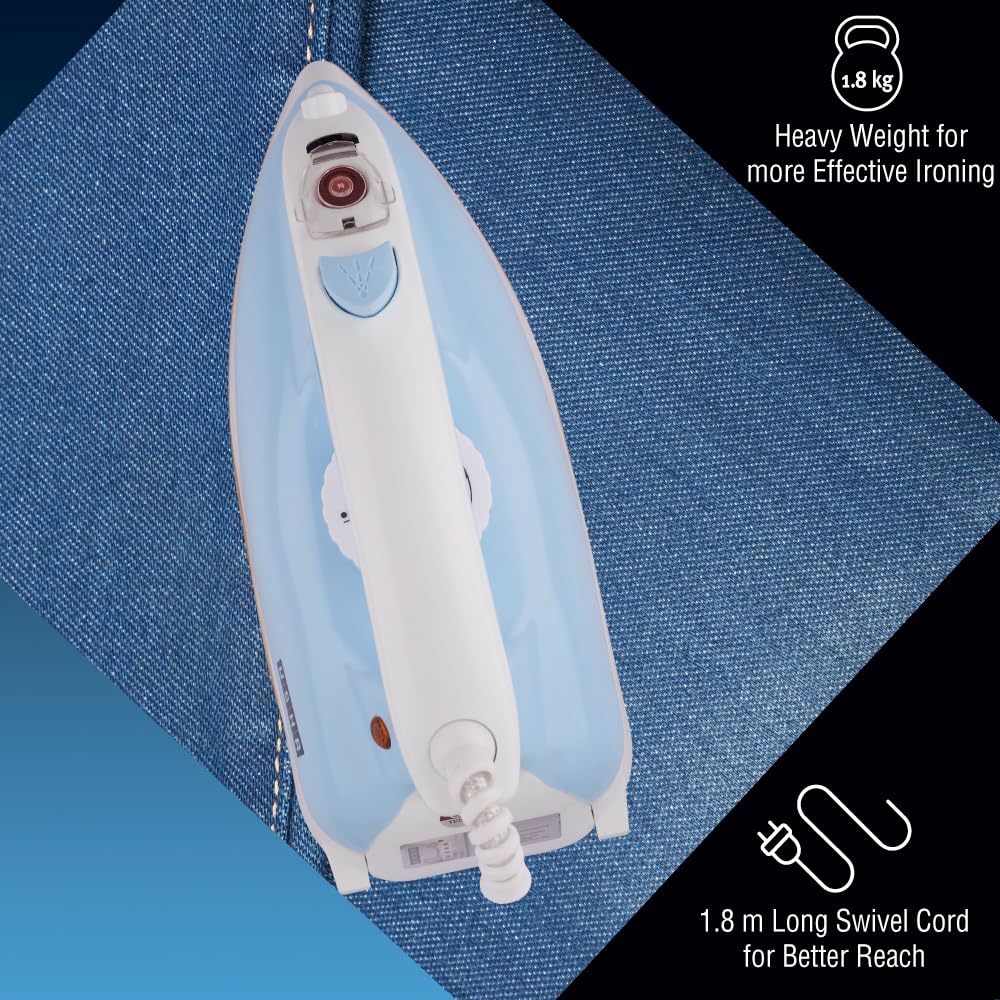 Usha Goliath Spray Tech 1200Watt Dry Iron with Water Spray Feature | Double Coated Golden Non Stick Soleplate for Longer Durability | 360° Swivel Cord | 2 Years Warranty | (Blue & White)