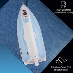 Usha Goliath Spray Tech 1200Watt Dry Iron with Water Spray Feature | Double Coated Golden Non Stick Soleplate for Longer Durability | 360° Swivel Cord | 2 Years Warranty | (Blue & White)