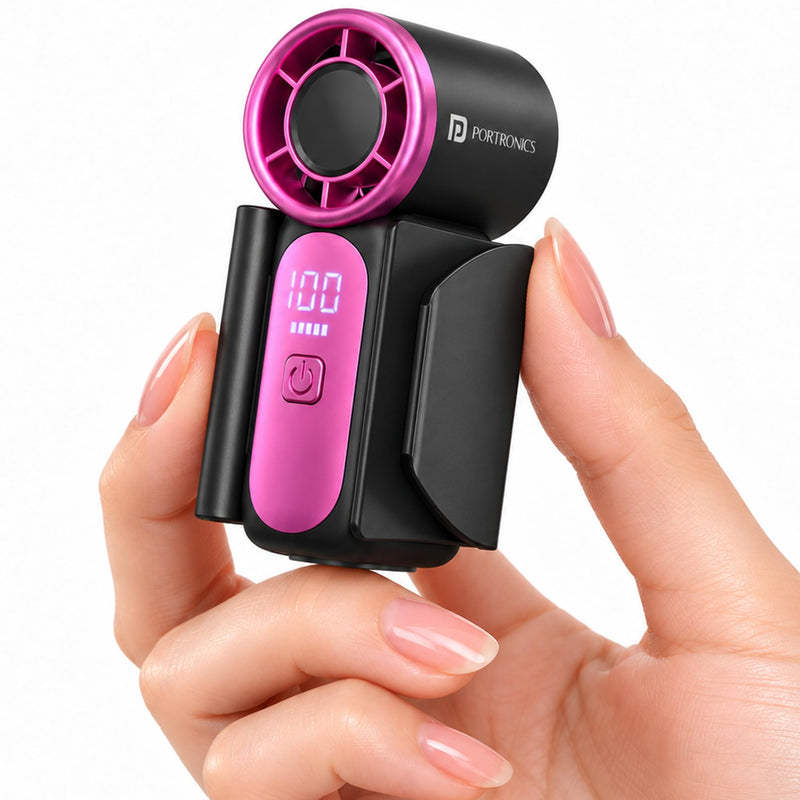 Portronics Toofan Nano Rechargeable Handheld Mini Fan, 3000mAh Battery, 18000 RPM High-Speed Airflow, BLDC Motor, 5 Speed Modes, LED Display, Type-C-3