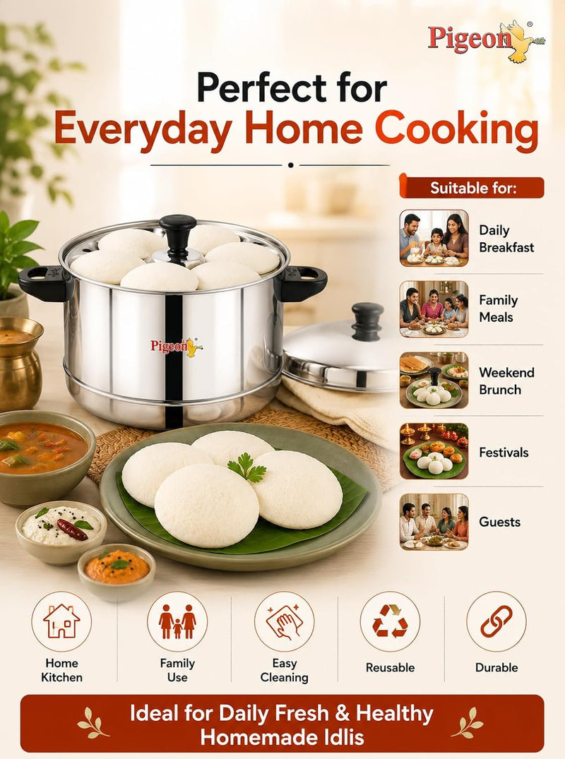 Pigeon Classic Stainless Steel Idli Cooker with Whistle Indicator