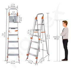 Plantex Secura 6 Step Aluminium Ladder for Home/Foldable Ladder with Safe Hand Rails/5 Year Manufacturer Warranty(Orange-Silver)-3