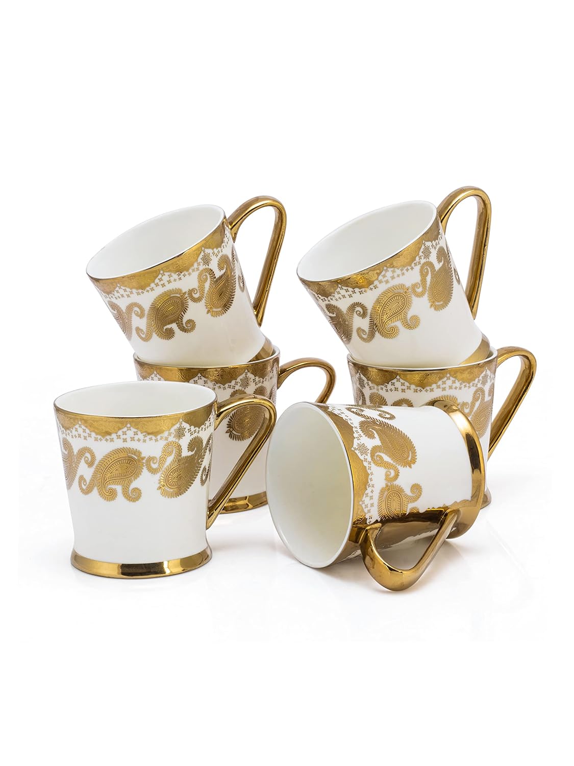 Clay Craft Fine Ceramic Peter Golden Printed Premium Coffee/Tea Cups - 180 ml each - Set of 6, Tea Cup Set of 6, Mugs for Coffee, Cups Set of 6, Mug Set, Ideal for Gifting, Perfect for Home and Office