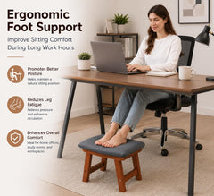 Wooden Footrest with Soft Cushion – Ergonomic Foot Stool for Under Desk, Home & Office Use | Sheesham Wood Padd