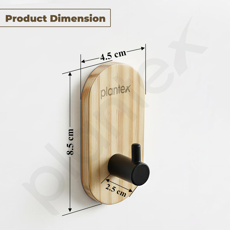 Plantex Wooden Wall Hanging Hook/Bath Towel Hook/Self Adhesive Capsule Robe Hooks for Kitchen/Bathroom/Stylish Home Decor Items - Pack of 2 (Black Wooden)-6