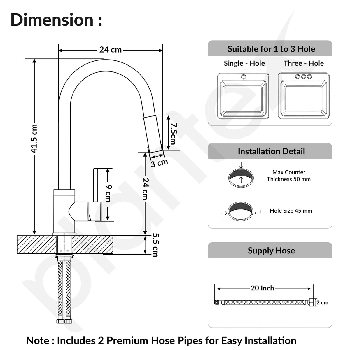 Plantex Pure Brass Pull-Down Kitchen Sink Tap/Kitchen Sink Faucet/Sink Tap for Kitchen Basin with 360? Swivel Spout - (2045, Chrome)-4