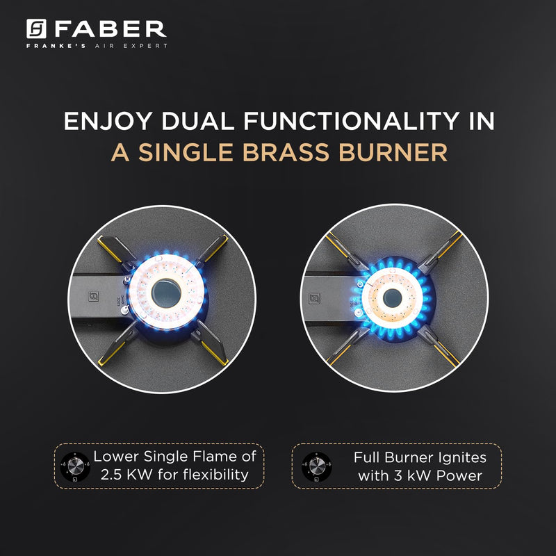 Faber Liftable Burners Hob - 80cm Black Glass| Auto Ignition| FFD| Cast Iron Pan Support| Premium Knobs| 1Yr Comprehensi