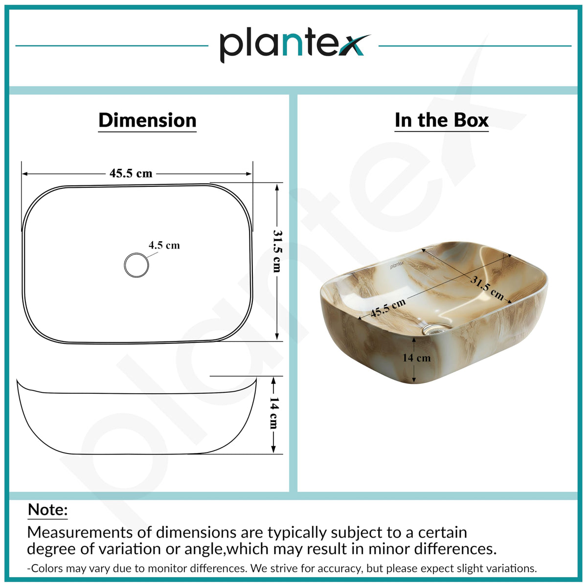 Plantex Ceramic Tabletop Basin Sink/Basin for Bathroom/Wash Basin/Washbasin for Restaurant, Hotel (Marble Finish, 18 x 13 x 5.5 Inch)-3