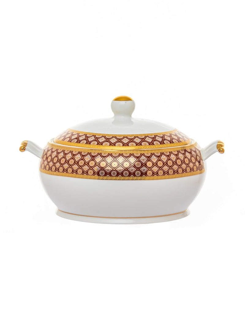 Clay Craft Fine Ceramic Golden Print Royal Velvet Dinner Set - 38 Pcs -(Maroon Golden), for Family of 6, Dinner Set Ceramic, Dining Set for Dinner, Crockery Set for Gift, Kitchen Set for Home