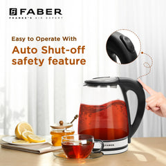 Faber 1.8L Electric Glass Kettle | 1500W | 2MM Borosilicate Glass | Dry Heat Protection | LED Illumination | Detachable 
