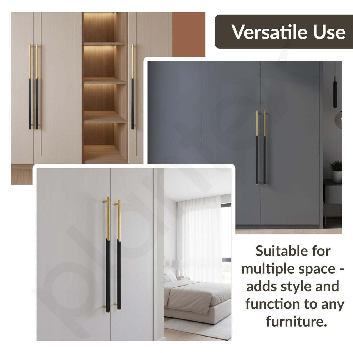 Plantex Stainless Steel & Aluminium Cabinet Handle/450mm Wardrobe Door Handle/Cupboard Pull-Push Handles for Home/Office - Pack of 2 (Black & Gold)-6