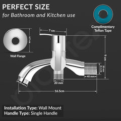 Plantex Pure Brass 2 in 1 Tap for Washing Machine with Water Saving Nozzle for Kitchen Tap/2-Way Bib Cock with Brass Wall Flange & Teflon Tape -7 Year Warranty (AQ-1407-Chrome)-4