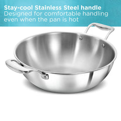 Hawkins Pro 5 Litre Deep-Fry Pan, Triply Stainless Steel Kadhai with Stainless Steel Handles and Stainless Steel Lid, Silver (PSK50S)