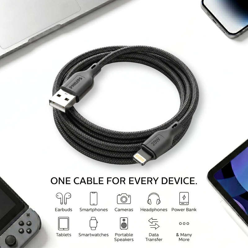 Philips DLC4150VB/94 20W iPhone Original Type-A to Lightning Fast Charging Cable (1.5m, Dark Slate)