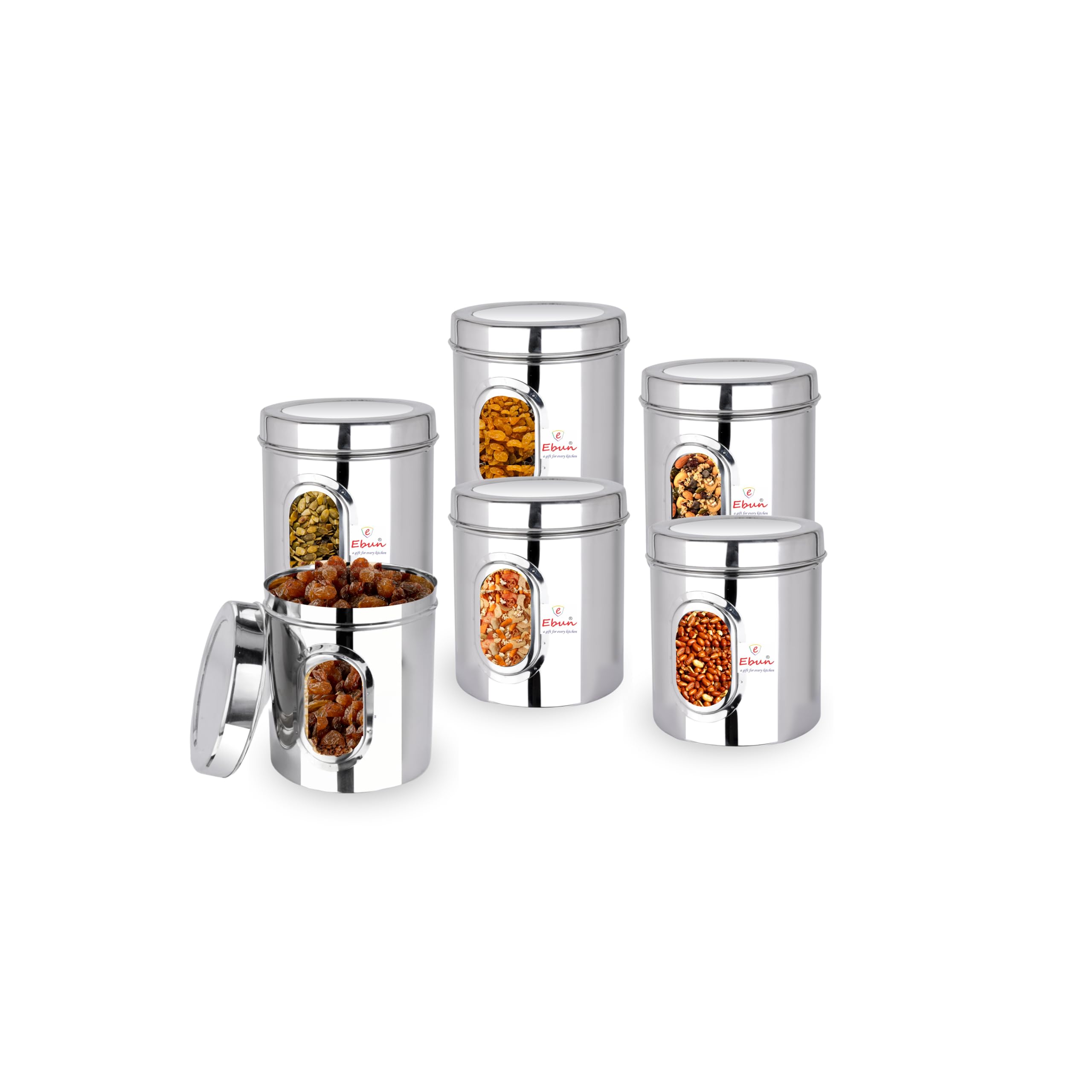 Ebun Stainless Steel See Through Small Containers | Small Containers with Capacity 200 Grams | Pack of 6 Pcs Combo, Silver