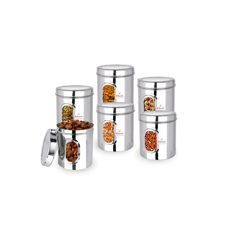 Ebun Stainless Steel See Through Small Containers | Small Containers with Capacity 200 Grams | Pack of 6 Pcs Combo, Silver