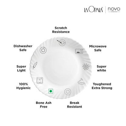 La Opala Novo Collection Opal Glass Crockery | Quarter Plate Set of 6 | Dainty Swirls Design | Plates for Snacking & Gifting | Microwave Safe | 100% Vegetarian | Extra Strong | Super Light & White