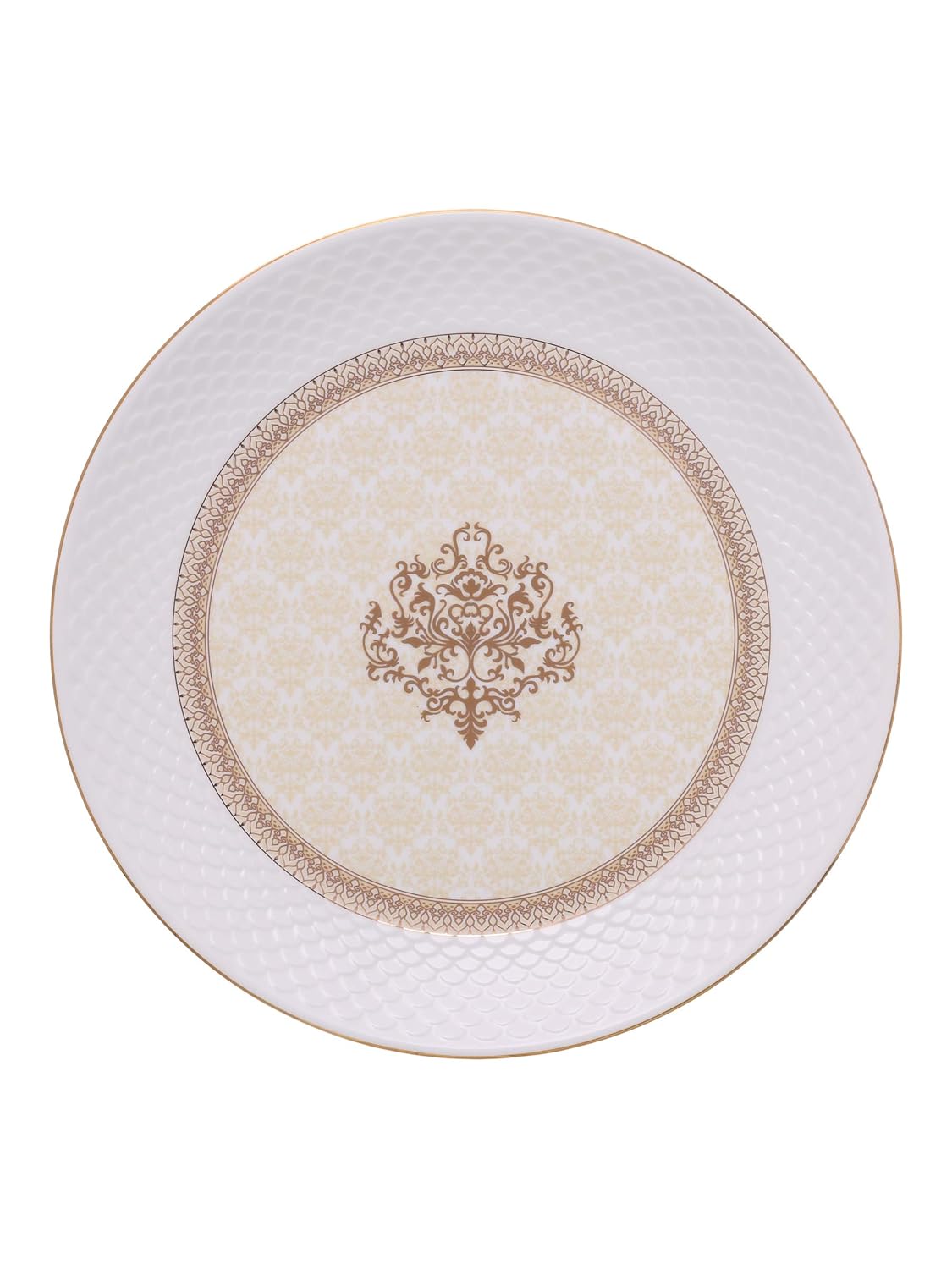 Clay Craft Fine Ceramic Premium Ripple Floral Dinner Set of 40 Pieces, 22K Gold Jaisalmer, for Family of 6, Dinner Set Ceramic, Dining Set for Dinner, Plates and Bowls Set, Crockery Set for Gift