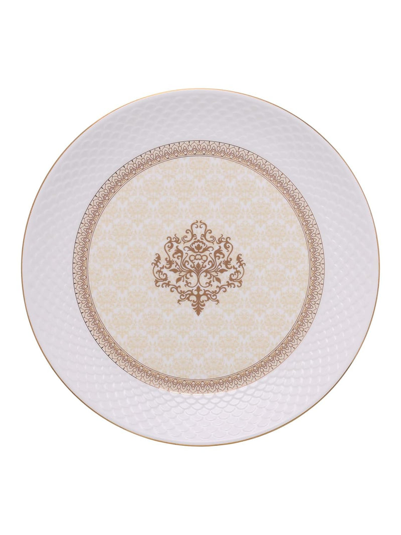Clay Craft Fine Ceramic Premium Ripple Floral Dinner Set of 40 Pieces, 22K Gold Jaisalmer, for Family of 6, Dinner Set Ceramic, Dining Set for Dinner, Plates and Bowls Set, Crockery Set for Gift