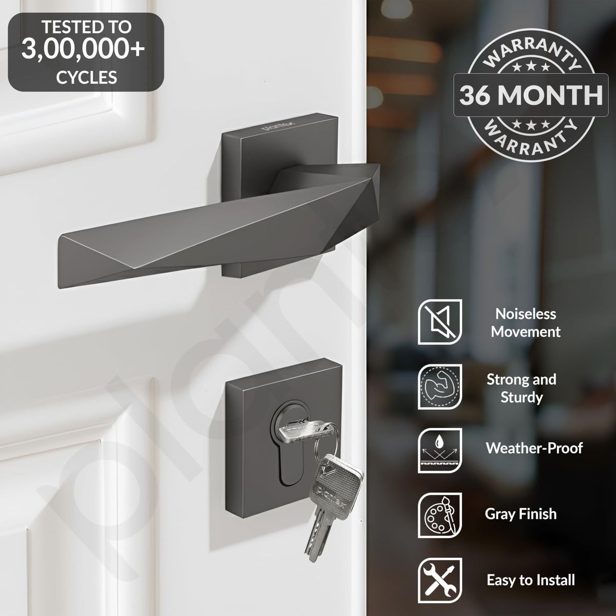 Plantex Door Lock for Home/Main Door Lock Set with 3 Years Warranty/Mortise Lock with Brass Lock Body & Cylinder with 3 Brass Key - (7129, Grey)-2