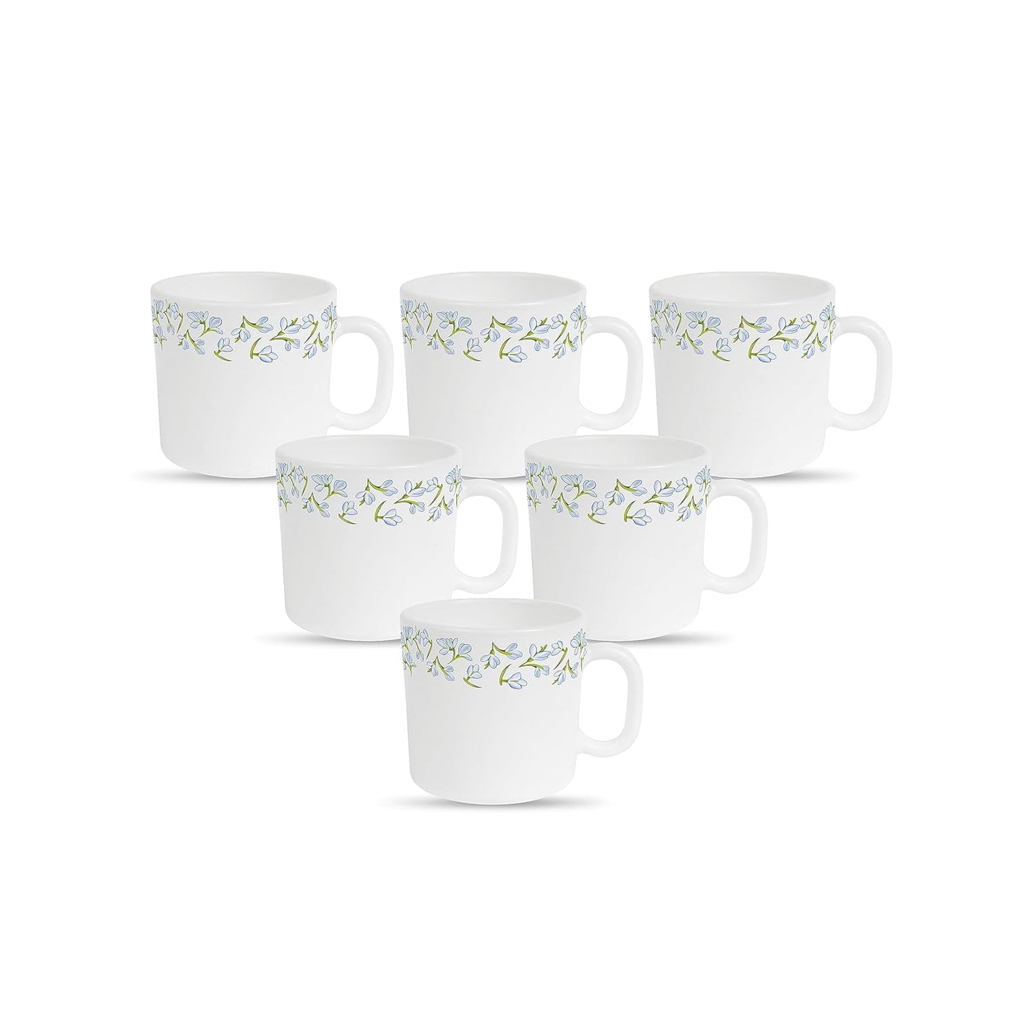La Opala Diva, Pearl Collection Opal Glass Crockery | Coffee Mug Regular, Set of 6 | Silky Cluster, 190 ml | for Tea & Coffee | Microwave Safe | 100% Vegetarian | Extra Strong | Super Light & White