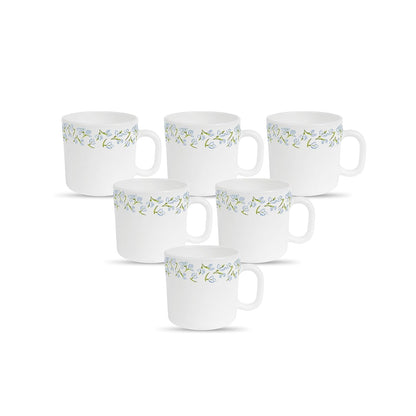 La Opala Diva, Pearl Collection Opal Glass Crockery | Coffee Mug Regular, Set of 6 | Silky Cluster, 190 ml | for Tea & Coffee | Microwave Safe | 100% Vegetarian | Extra Strong | Super Light & White