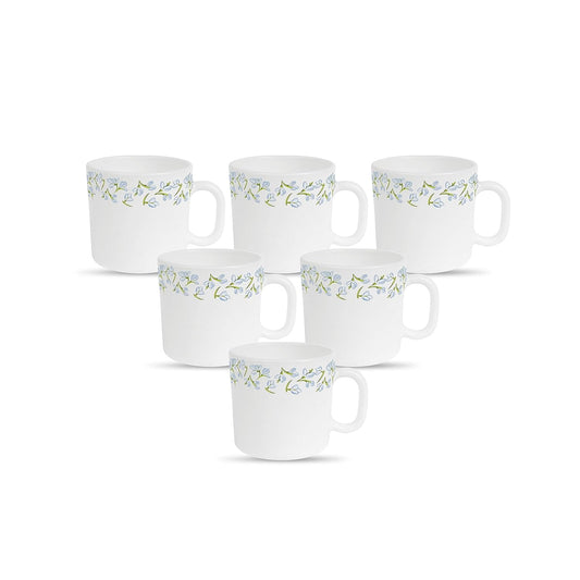 La Opala Diva, Pearl Collection Opal Glass Crockery | Coffee Mug Regular, Set of 6 | Silky Cluster, 190 ml | for Tea & Coffee | Microwave Safe | 100% Vegetarian | Extra Strong | Super Light & White